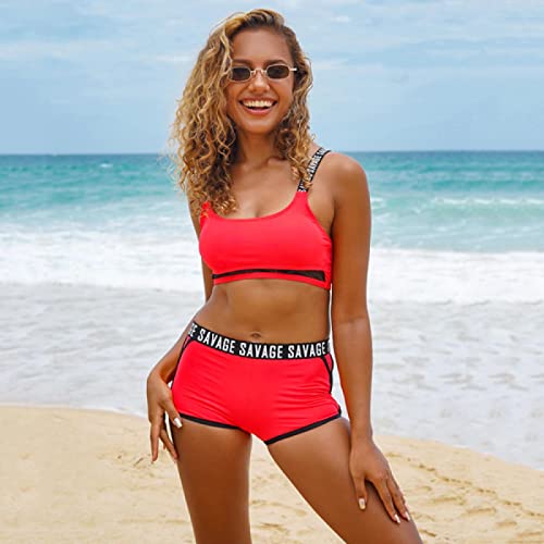 Bikini Damen Bademode Badeanzug Swimwear Bikinihosen Bikinioberteile Bikinis Frauen Brief Sport Badeanzug Soft Cup Bikinis Set Badeanzug Top Und Shorts Badeanzug L 1902-2 von Focisa