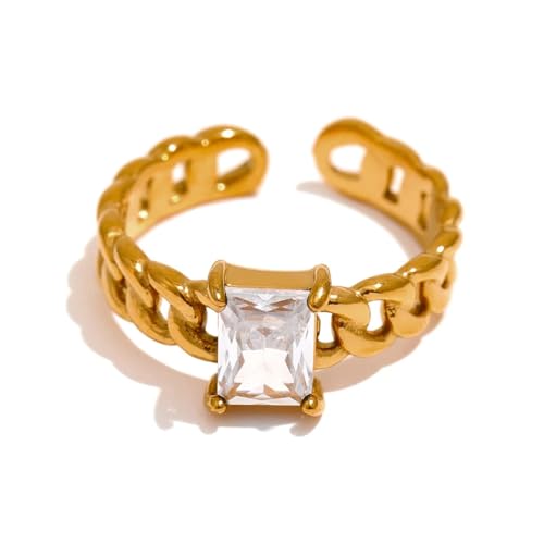 Focisa Ring Ringe Damen Bijouterie Herren Mehrfarbiger Kettenglieder-Modeschmuck, Geometrischer Ring, Schöner Ring, Geeignet Für Jeden Anlass, Yh2104Awhite von Focisa