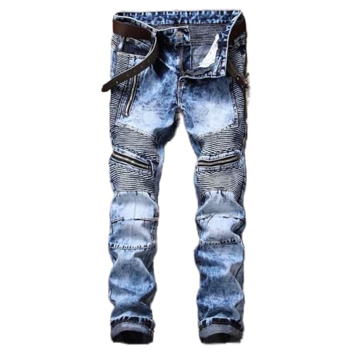 Jeans Herren Hose Jeanshose Neu Herren Jeans European American Slim Zipper Freizeit Baumwolle Straight-Tube Herren Washed Hose Heißer 34 Hellblau von Focisa