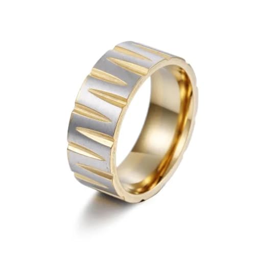 Ring Ringe Damen Bijouterie Herren 8 Mm Innerer Gebogener Spiegel Mit Spitzem, Konischem Muster, Gebürstetes Cooles Punk-Hip-Hop-Herrenring-Zubehör, 9 Gold von Focisa