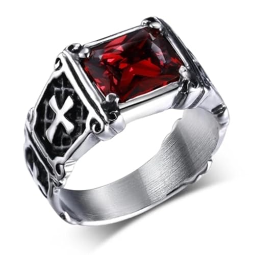 Ring Ringe Damen Bijouterie Herren Modischer Und Personalisierter Exquisiter Roter Kreuz-Ring-Anhänger Für Herren, Party-Schmuckzubehör, 12 A409-Rot von Focisa