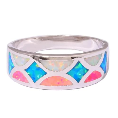 Ring Ringe Damen Bijouterie Herren Weiß, Rosa, Blau, Ringe, Damenschmuck, Ringe, Schöne Ringe Für Den Täglichen Gebrauch, 8 Silber von Focisa