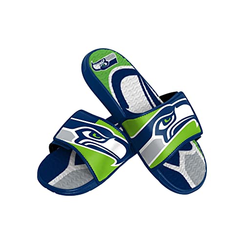 Foco Seattle Seahawks NFL Colorblock Big Logo Gel Slide Blue Green Badelatschen Hausschuhe - XL von Foco