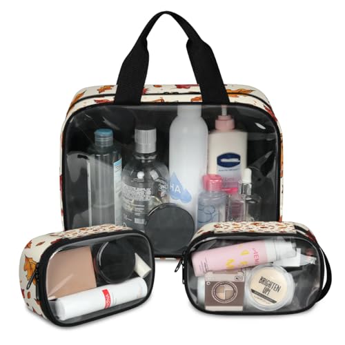 Foerrkelg Akiba Kosmetiktasche mit Tiermotiven, 3 Stück, transparenter Kulturbeutel, Kulturbeutel für Damen, transparente Kosmetiktasche, Make-up-Organizer, Herbstblatt-Fuchs-Druck, Farbe 44, von Foerrkelg