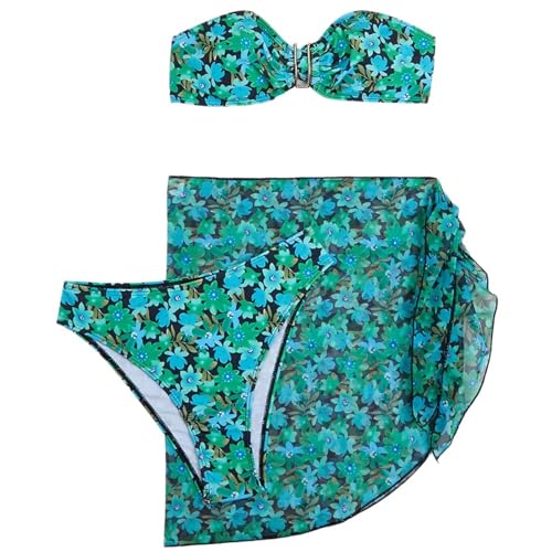 Fogun 3-teiliges Strandrock Set Brustwickel Push Up Strandbekleidung Schnür Badeanzug Bequemer Coverups Badeanzug von Fogun