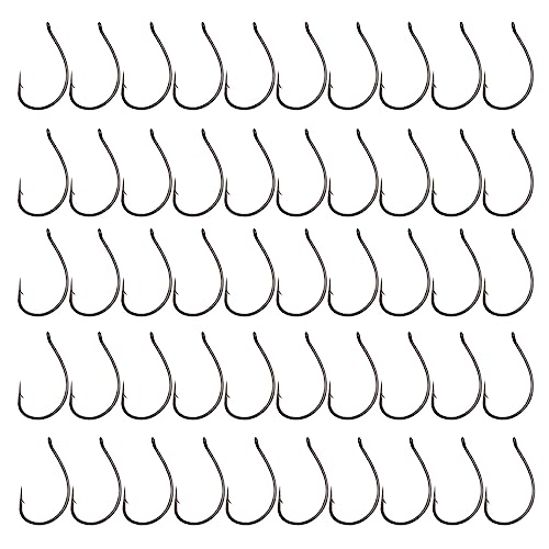 Packung 50 Wacky Hooks Karbonstahl Angelhaken Widerhaken Löchern Versetzte Kreishaken 5 Typen #3 0#2/0 von Fogun