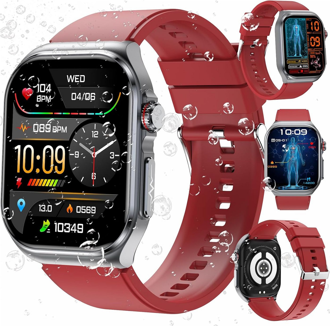 Fohatu Mit Telefonfunktion,ECG Bludruck  Bluetooth Anrufen Smartwatch (2,04 Zoll, Android, iOS), Vielseitige Sportmodi Unterstützt Outdoor-Laufen, Yoga, Wandern & mehr von Fohatu