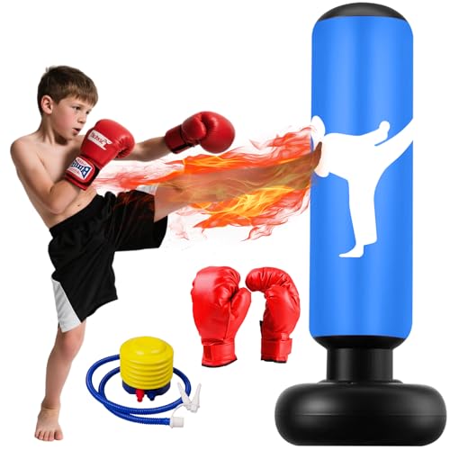 Boxsack Kinder,160cm Hoher Stehender Boxsack Aufblasbar,Fitness Dekompression Sandsäcke ab 6 Jahre mit Boxhandschuhe Geschenke für Jungen Mädchen Karate,Kickboxen Kids Blau Punching Bag Boxsack Kinder,160cm Hoher Stehender Boxsack Aufblasbar,Fitness Dekompression Sandsäcke ab 6 Jahre mit Boxhandschuhe Geschenke für Jungen Mädchen Karate,Kickboxen Kids Blau Punching Bag von Fohil