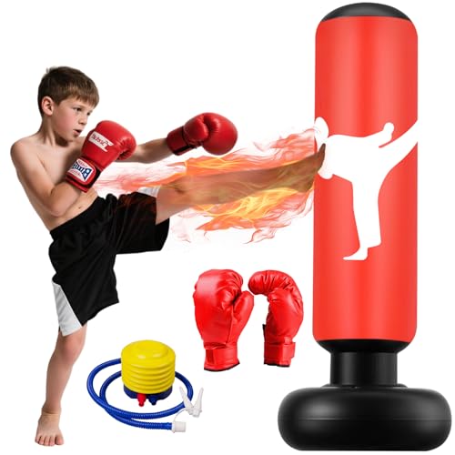 Boxsack Kinder,160cm Hoher Stehender Boxsack Aufblasbar,Fitness Dekompression Sandsäcke ab 6 Jahre mit Boxhandschuhe Geschenke für Jungen Mädchen Karate,Kickboxen Kids Rot Punching Bag Boxsack Kinder,160cm Hoher Stehender Boxsack Aufblasbar,Fitness Dekompression Sandsäcke ab 6 Jahre mit Boxhandschuhe Geschenke für Jungen Mädchen Karate,Kickboxen Kids Rot Punching Bag von Fohil