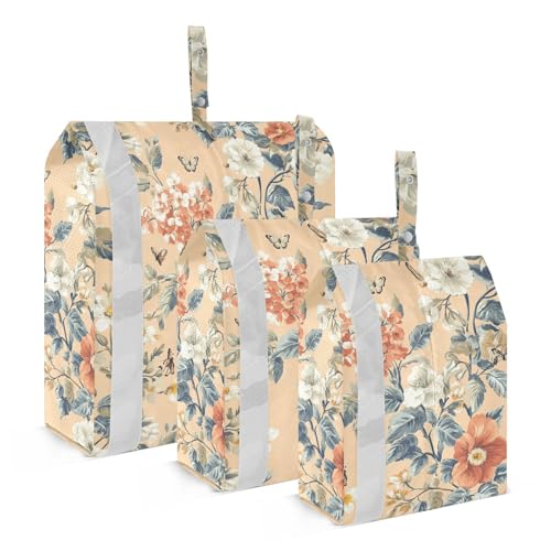 Foiosoh Orchidee Schmetterlinge Pfirsich 3 Set Reiseverpackungswürfel für Koffer Faltbare Reisetaschen für Kleidung Organizer Tasche Set Kunststoff Aufbewahrung von Foiosoh