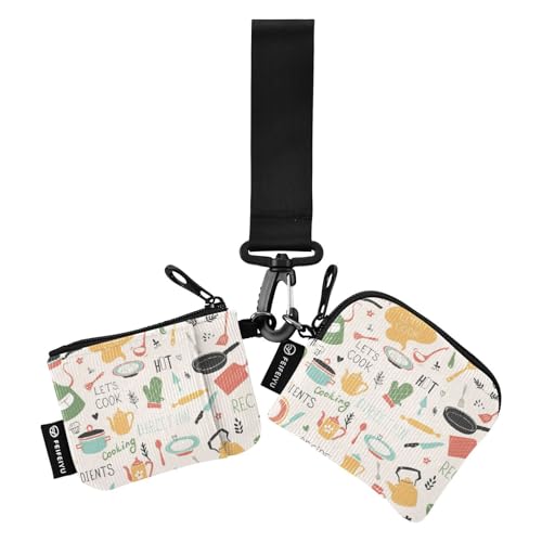 Kitchen Doodle Pattern Dual Wristlet Wallets for Women Large Capacity Credit Card Wallet Case with Keychain for Work Travel 2 Pcs, Küchen-Doodle-Muster, 1 size, Modern von Foiosoh