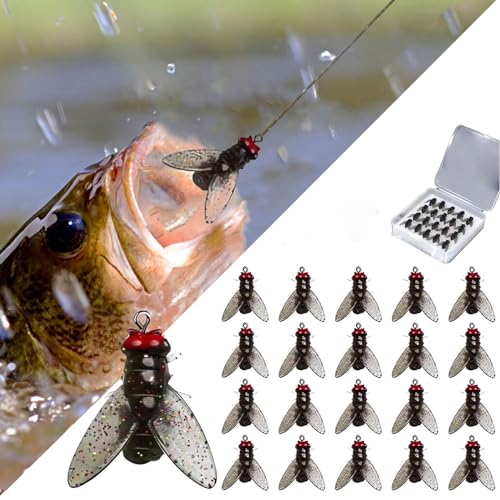 Bionische Fliegenfischköder (20 Stück) – 2024 Neue Fliegenhaken-Weichköder, fügen Sie Fischlockstoff-Angelausrüstung hinzu, realistische Farbe, kleine Fliegenhaken-Fliegenfischköder (Black,12mm) von Fokayo