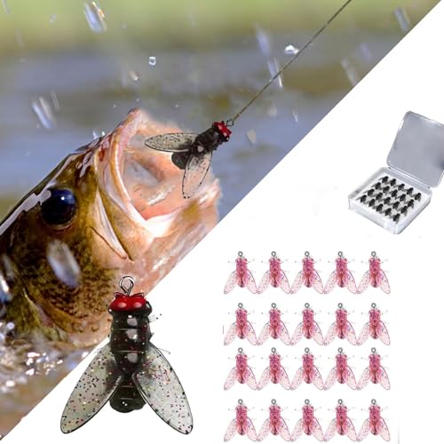 Bionische Fliegenfischköder (20 Stück) – 2024 Neue Fliegenhaken-Weichköder, fügen Sie Fischlockstoff-Angelausrüstung hinzu, realistische Farbe, kleine Fliegenhaken-Fliegenfischköder (Pink,8mm) von Fokayo