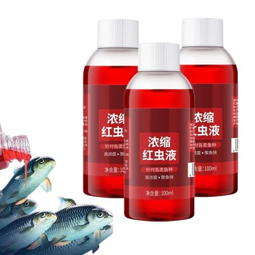 Red40 Angelflüssigkeit, Angelflüssigkeit mit roter Tinte, Fischlockstoffe mit rotem Wurmduft für Köder, 100 ml starker Fischlockstoff, hochkonzentriert für Barsch-/Shad-/Garnelenfischlockstoff (3) von Fokayo