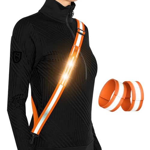 Reflektierende LED-Laufausrüstung, hohe Sichtbarkeit, reflektierende Gürtelschärpe mit Armband für Spaziergänge bei Nacht, verstellbare Lauf-Sicherheitsausrüstung, leuchtend, Laufgürtel für Läufer Reflektierende LED-Laufausrüstung, hohe Sichtbarkeit, reflektierende Gürtelschärpe mit Armband für Spaziergänge bei Nacht, verstellbare Lauf-Sicherheitsausrüstung, leuchtend, Laufgürtel für Läufer von Fokia Kunbio