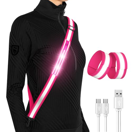 Reflektierende LED-Laufausrüstung, hohe Sichtbarkeit, reflektierende Gürtelschärpe mit Armband für Spaziergänge in der Nacht, verstellbare Lauf-Sicherheitsausrüstung, beleuchteter Laufgürtel für Reflektierende LED-Laufausrüstung, hohe Sichtbarkeit, reflektierende Gürtelschärpe mit Armband für Spaziergänge in der Nacht, verstellbare Lauf-Sicherheitsausrüstung, beleuchteter Laufgürtel für von Fokia Kunbio
