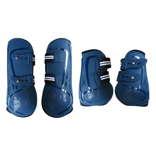 Folpus 4-teiliger Beinschutz für Pferdestiefel, leicht, atmungsaktiv, verstellbar, stoßfest, PU-Neopren-Beinbandagen, Beinschutz zum Springen, Marineblau XL von Folpus