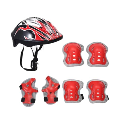 Folpus Kinder-Fahrradhelm-Set, mit Ellenbogenschützern, Ausrüstung, Ausrüstung mit Handgelenkschützern, Skating-Helm für Longboard-Rollschuhfahren, Radfahren, Schwarz Rot von Folpus