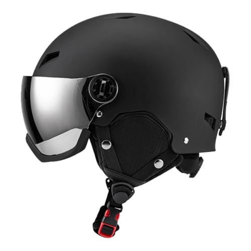 Folpus Snowboard-Helm, Helm mit Schutzbrille, warm, bequem, Ohrenschützer, Skateboarding mit Kieferpolster für Erwachsene, Skihelm, Skihelm, L Black von Folpus