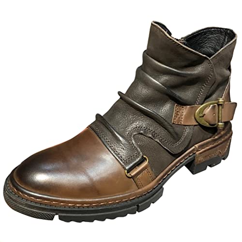 Folsky Hochwertige Herrenstiefel Herren Motorradstiefel Retro runde Zehe Cowboy Kurze Stiefel Reitstiefel von Folsky