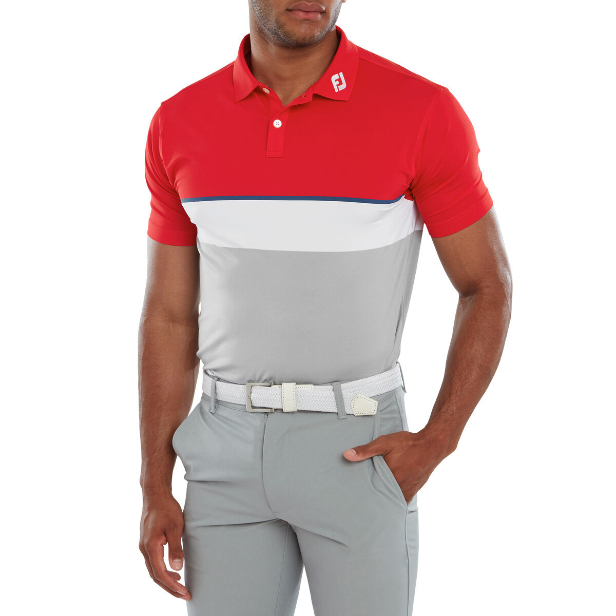 FootJoy Men's Colour Theory Lisle Golf Polo Shirt, Mens, Racing red/twilight/white/iron, Small | American Golf von FootJoy