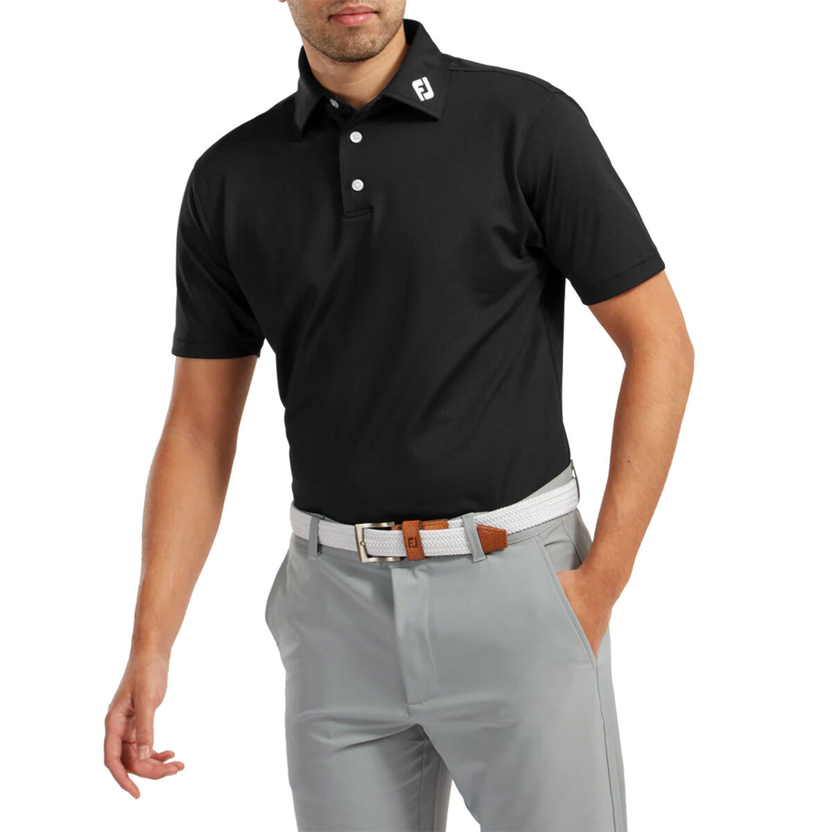 FootJoy Men's Stretch Pique Solid Colour Golf Polo Shirt, Mens, Black, Medium | American Golf von FootJoy