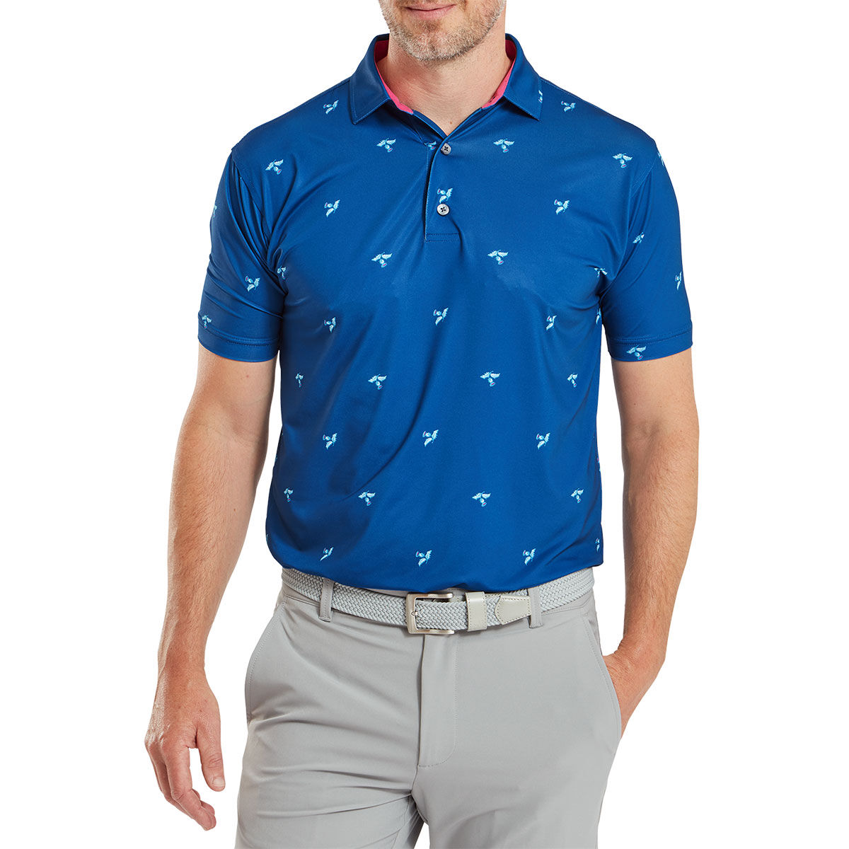 FootJoy Men's Thistle Print Lisle Golf Polo Shirt, Mens, Deep blue, Large | American Golf von Footjoy