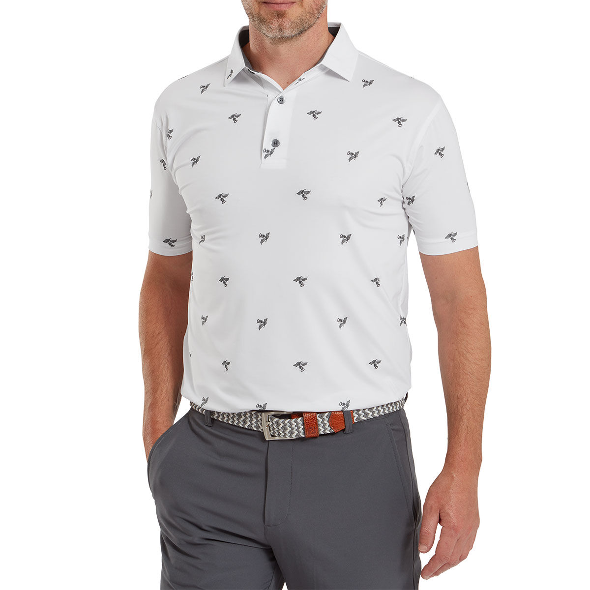 FootJoy Men's Thistle Print Lisle Golf Polo Shirt, Mens, White, Xxl | American Golf von FootJoy