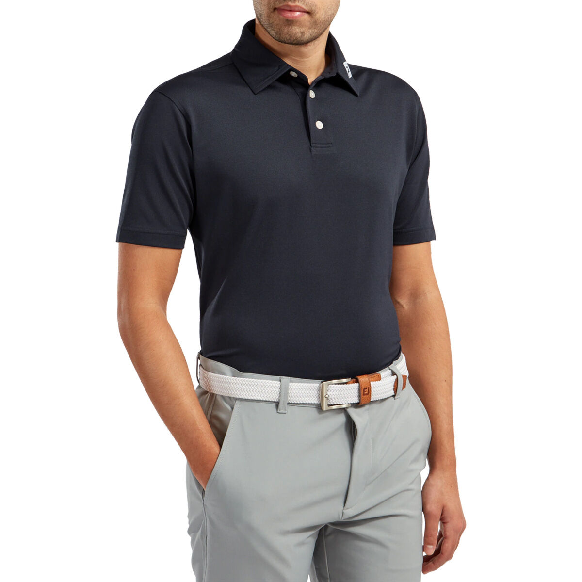 FootJoy Mens Navy Blue Comfortable Stretch Pique Solid Colour Golf Polo Shirt, Size: Medium | American Golf von FootJoy
