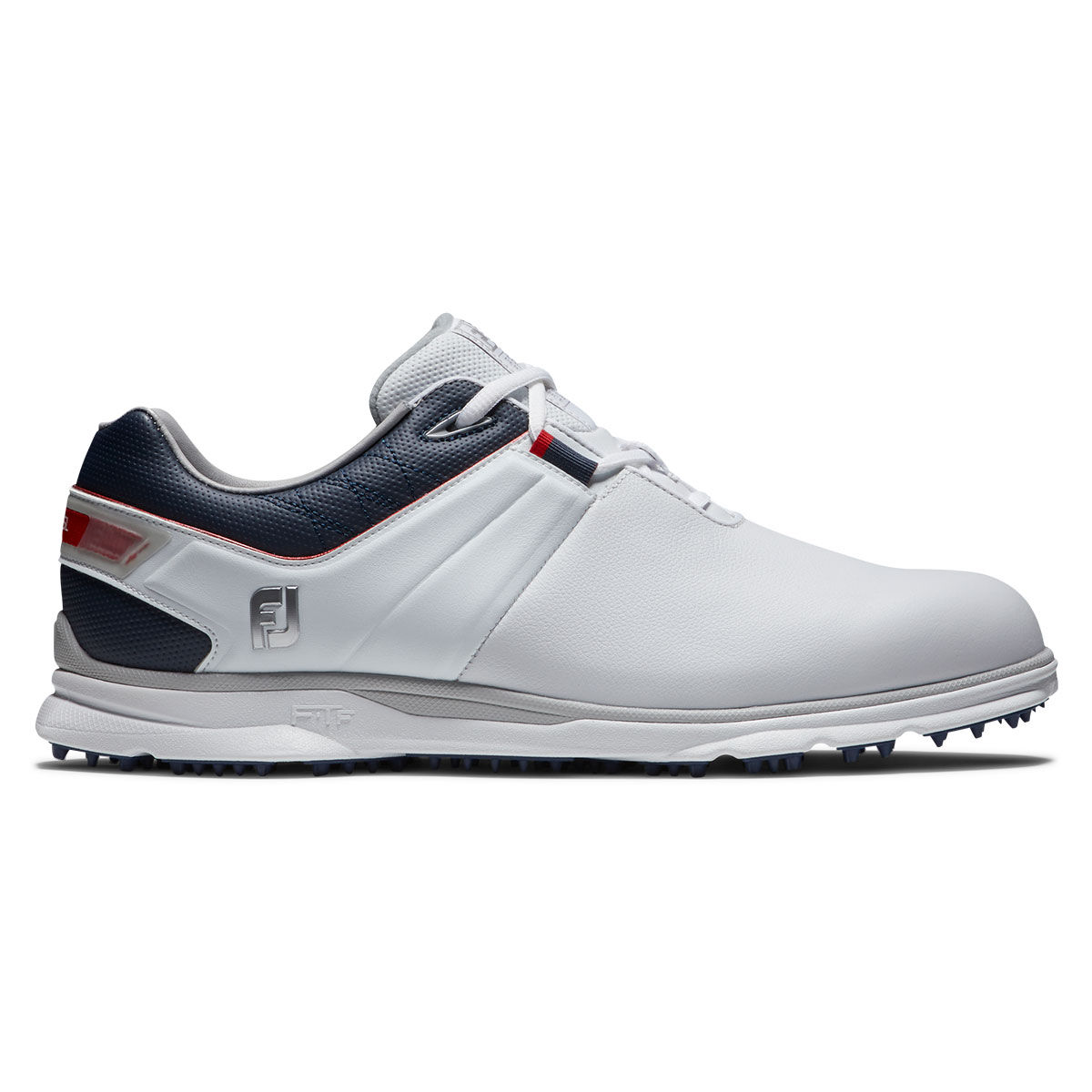 FootJoy Mens White, Navy Blue and Red Pro SL Waterproof Spikeless Regular Fit Golf Shoes, Size: 8.5 | American Golf von FootJoy