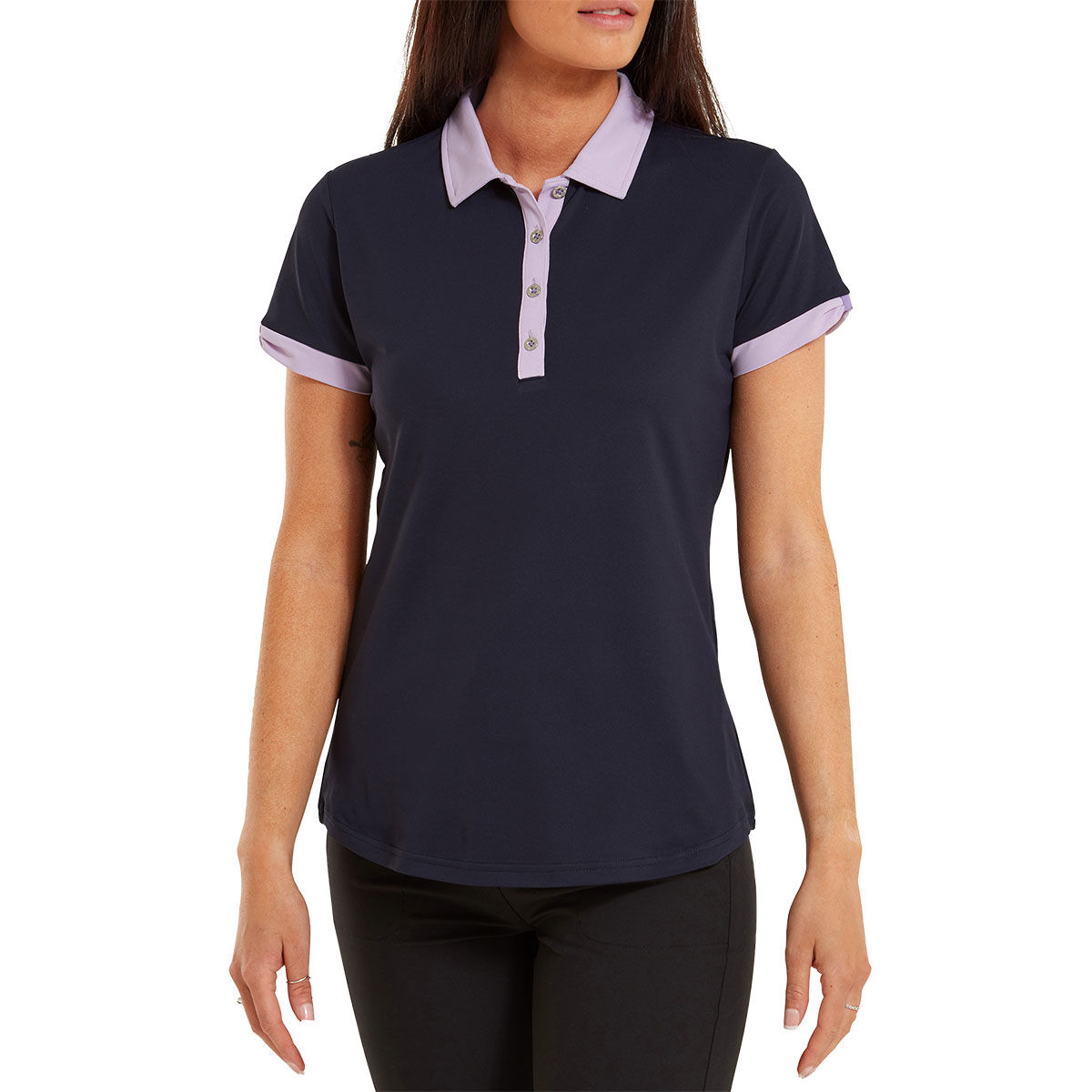 FootJoy Womens Colour Block Golf Polo Shirt, Female, Navy, Large | American Golf von FootJoy