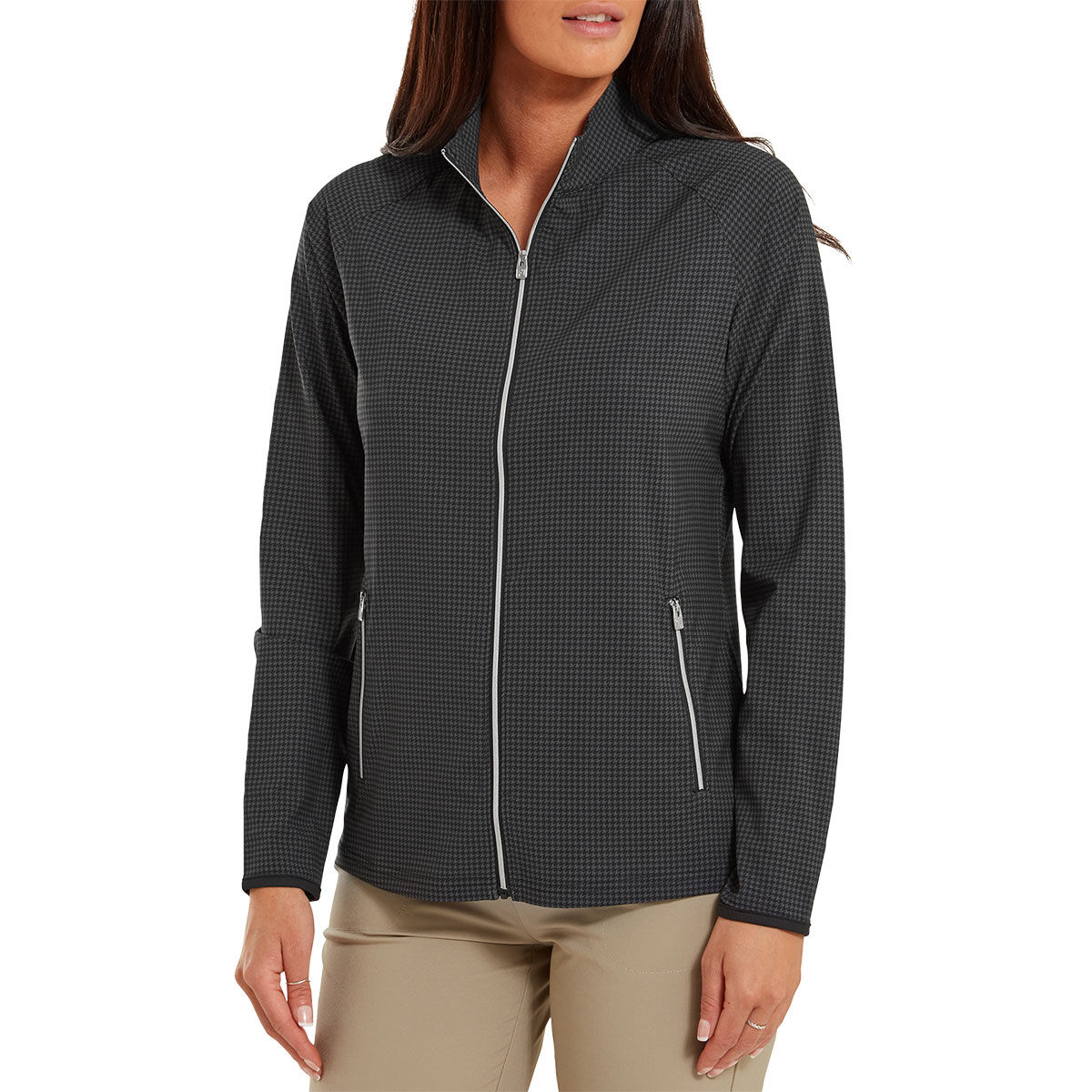 FootJoy Ladies Black Lightweight Houndstooth Print Woven Golf Jacket, Size: M | American Golf von FootJoy