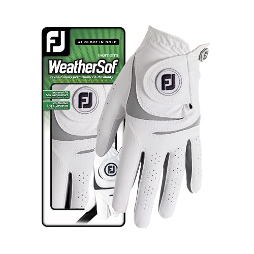 FootJoy WeatherSof Damen-Golfhandschuh, Weiß/Grau, Größe L von FootJoy