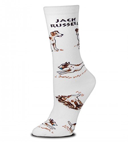 FBF Jack Russell Terrier Poses Socken für Erwachsene, Weiß, Größe M von For Bare Feet