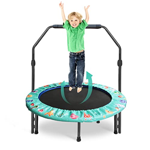 Trampolin für Kinder, 36" Mini Kindertrampolin mit Verstellbarer Griff, Kindertrampolin mit gepolsterter Sicherheitsabdeckung, Rebounder-Trampolin für Sprungsportarten im Innen oder Außenbereich(Grün) von Forroby