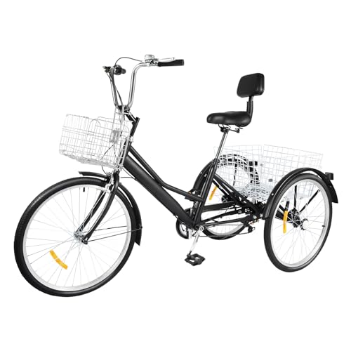 FortyFor 3 Räder Fahrrad, 24 Zoll Einstellbare Höhe 7-Gäng Dreirad mit Rückenlehn und 2 Korb Schwarz Tricycle für Erwachsene Senioren ältere Menschen, Mädchen, Jungen, Herren und Damen FortyFor 3 Räder Fahrrad, 24 Zoll Einstellbare Höhe 7-Gäng Dreirad mit Rückenlehn und 2 Korb Schwarz Tricycle für Erwachsene Senioren ältere Menschen, Mädchen, Jungen, Herren und Damen von FortyFor