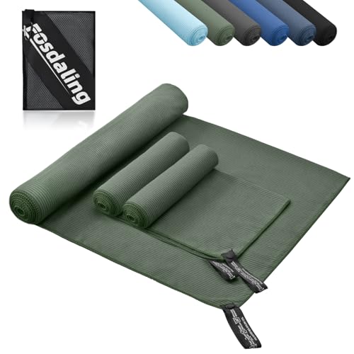 Fosdaling 3er Set Mikrofaser Handtuch: Groß 160×80cm & 2 Klein 80×40cm, Schnelltrocknend Microfaser Sporthandtuch, für Badetuch, Reisehandtuch, Fitness & Sport Handtücher und Strandtuch (Militärgrün) Fosdaling 3er Set Mikrofaser Handtuch: Groß 160×80cm & 2 Klein 80×40cm, Schnelltrocknend Microfaser Sporthandtuch, für Badetuch, Reisehandtuch, Fitness & Sport Handtücher und Strandtuch (Militärgrün) von Fosdaling