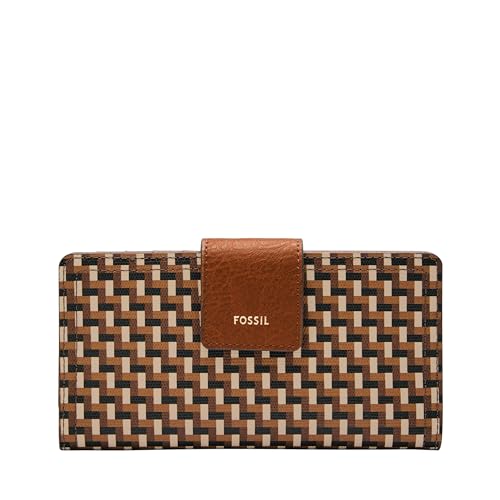 Fossil Damen Logan Leder RFID-blockierende Lasche Clutch Geldbörse für Frauen, Neutraler Webdruck von Fossil