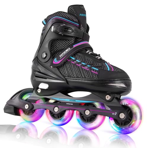 Fotoumgl Inline-Skates für Erwachsene und Kinder, verstellbare Inline-Skates mit leuchtenden Rädern, Outdoor-Anfänger-Inline-Skates für Mädchen, Jungen, Damen, Herren von Fotoumgl