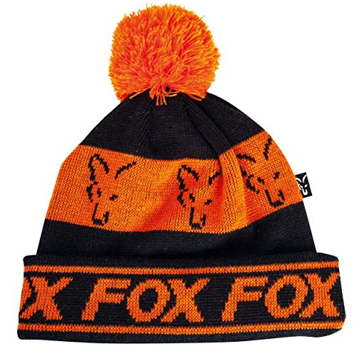 Fox Black Orange Lined Bobble Hat CPR991 Bommelmütze Mütze Wintermütze von Fox