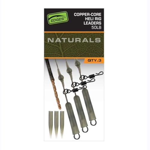 Fox Edges Naturals Copper-Core Heli Rig Leaders x3-3 Karpfenvorfächer, Vorfach mit Bleiclip, Angelvorfach für Karpfen, Karpfenvorfach von Fox