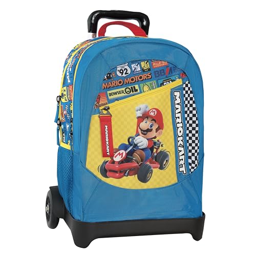 Mario Kart Schulrucksack Trolley offiziell Mario Kart, abnehmbare Trolley-Struktur, austauschbare Räder, verstellbarer Griff, 2 Hauptfächer, Fronttasche, gepolsterte Schultergurte, 34 x 52 H x 22 cm, Mario Kart Schulrucksack Trolley offiziell Mario Kart, abnehmbare Trolley-Struktur, austauschbare Räder, verstellbarer Griff, 2 Hauptfächer, Fronttasche, gepolsterte Schultergurte, 34 x 52 H x 22 cm, von Franco Cosimo Panini