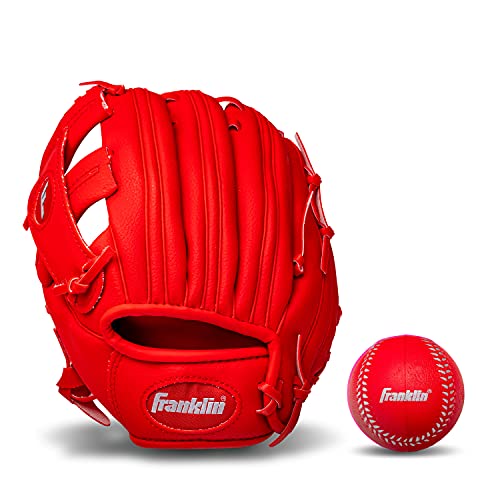 Franklin Sports Unisex, Jugendliche Teeball Glove and Ball Combo 22711L RTP Performance Tee Ballhandschuhe, Rot, 241,3 cm, 9.5" von Franklin Sports