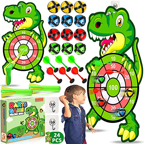 Frasheng 77 cm Kinder Klett Dartscheibe, Dinosaurier Spielzeug für 3-9, Dartscheibe Kinder, Wurfspiel für Kinder mit 12 Klebrigen Bällen, Drinnen und Draußen Hängendes Dart Wurfspiel Sets für Kinder von Frasheng