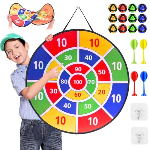 Dartscheibe Kinder - Doppelseitige Kinder Dartscheibe Mit 12 klebrigen Bällen,4 Darts,Indoor/Outdoor Sport Fun Party Game,Geburtstagsgeschenke Kinder von FreeSkill