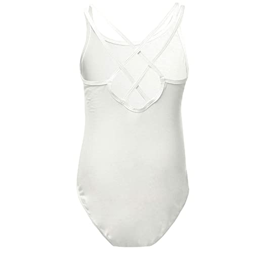 Freebily Kinder Mädchen Ballettanzug Ballett Trikot Leotard Tanz Body Turnanzug Gymnastikanzug Top in Gr.98-164 Weiß 128-140 von Freebily