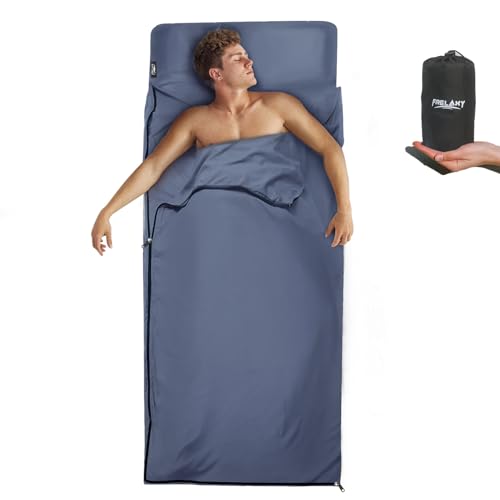 Frelaxy Hüttenschlafsack, XL Ultraleicht Reiseschlafsack mit Kissen-Fach, Dünner Komfort Sommerschlafsack mit durchgängigem Reißverschluss/kein Reißverschluss von Frelaxy