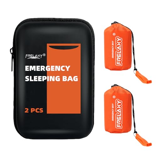 Frelaxy Notfall-Schlafsack, extra dick, kompakt, Überlebens-Bivy mit Pfeife, Aufbewahrungstasche und EVA-Hülle, perfekt für Survival-Kits, Orange, 2 Stück von Frelaxy