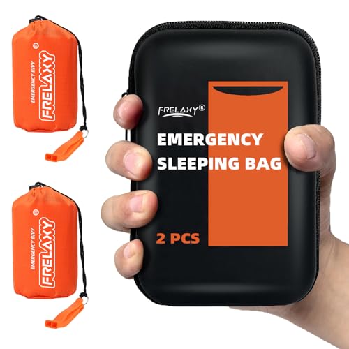 Frelaxy Notfall-Schlafsack, extra dick, kompakt, Überlebens-Bivy mit Pfeife, Aufbewahrungstasche und EVA-Hülle, perfekt für Survival-Kits, Orange, 2 Stück von Frelaxy