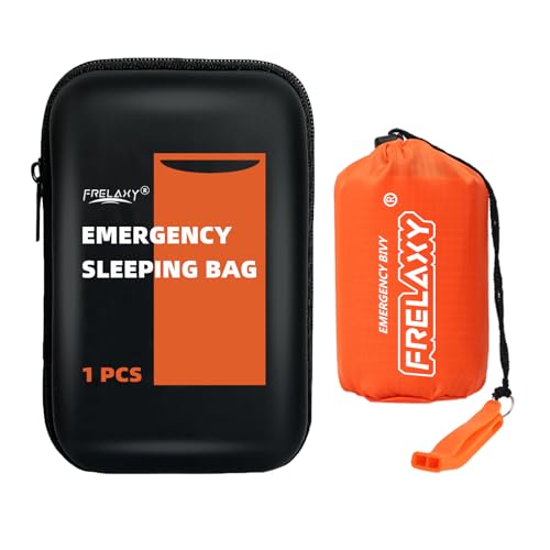 Frelaxy Notfall-Schlafsack, extra dick, kompakt, Überlebens-Bivy mit Pfeife, Aufbewahrungstasche und EVA-Hülle, perfekt für Survival-Kits (Orange, 1 Stück) von Frelaxy